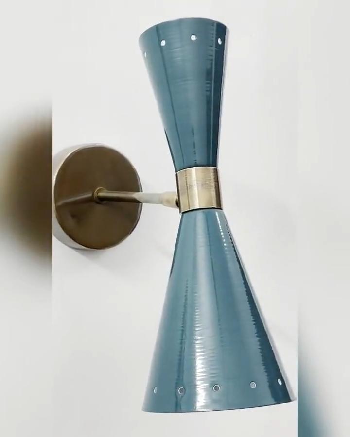 Turquoise Brass Wall Sconce: Mid Century Italian Stilnovo Lighting