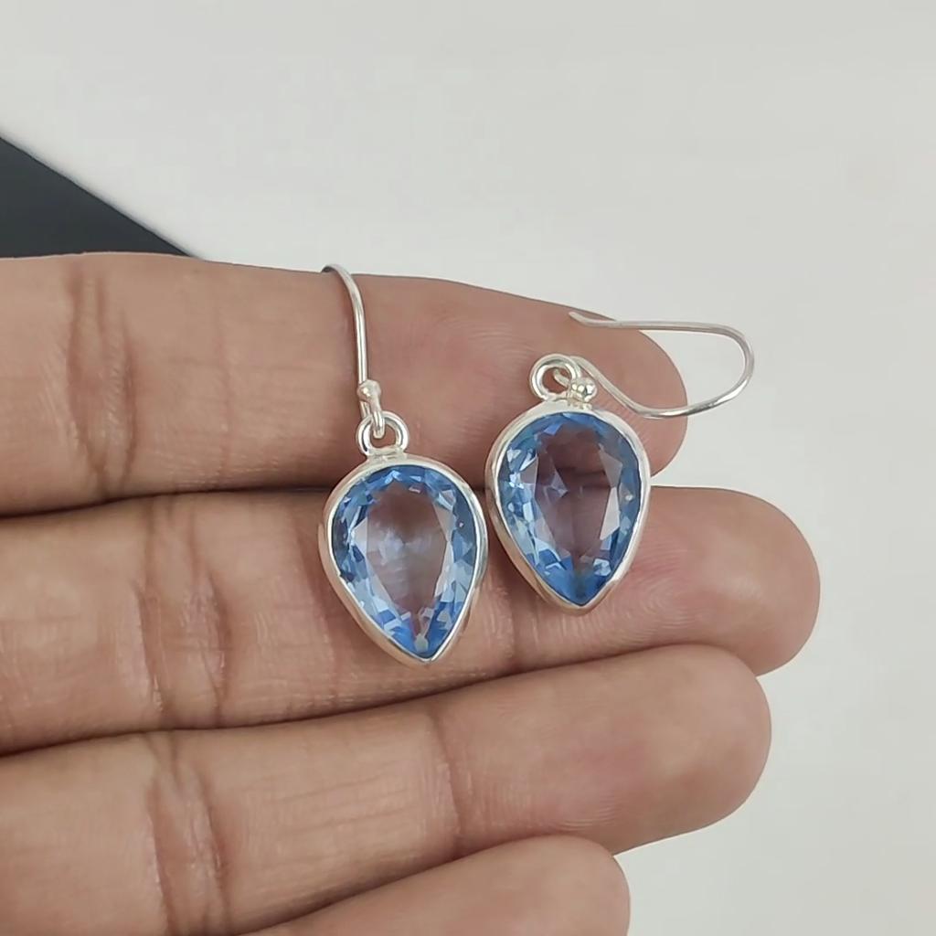 Wunderschöne Aquamarin Edelstein Ohrringe, 925 Sterlingsilber Ohrring, Handgefertigter Boho Silber Schmuck Hängeohrringe, Geburtstagsgeschenke