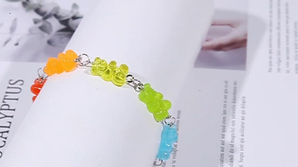 Girl Cute Jelly Color Hip Hop Colorful Bracelet Rainbow Candy Bear Bracelet Gift Exquisite Elegant Women All-Match Jewelry
