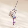 BAMOER 925 Sterling Silver Mermaid Pendant Necklace Moon Neck Chain for Women Delicate Birtrhday Gift Fine Jewelry