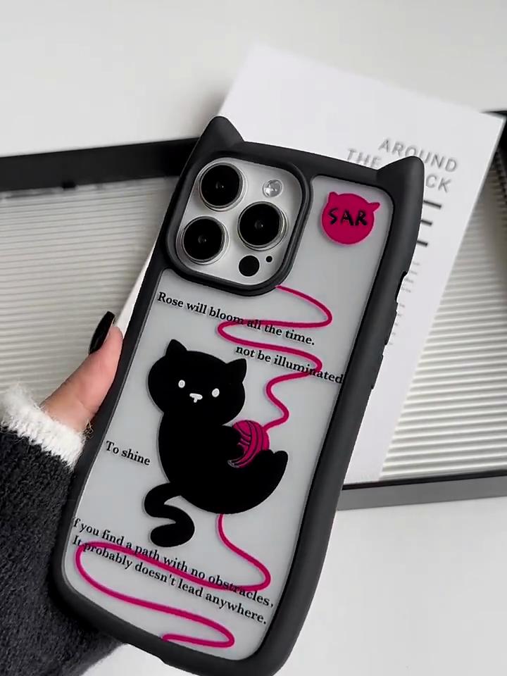Brand New iPhone16 1514promax Transparent Cat Ear Phone Case Compatible and Suitable for 13/12/11 Wool Ball Kitten