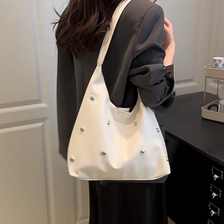 Womens Big Pu Shoulder Bag With Rivet Details Design For Street Style Fashion And Commuting