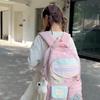 Plaid Backpack Junior High School Student Lightweight Schoolbag Color Block Large Capacity Backpack