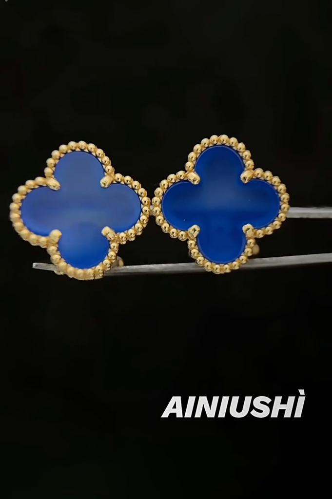 High Quality Four-leaf Clover Earring Buckle White Mother-of-pearl Earrings Red Chalcedony Black Agate Earrings