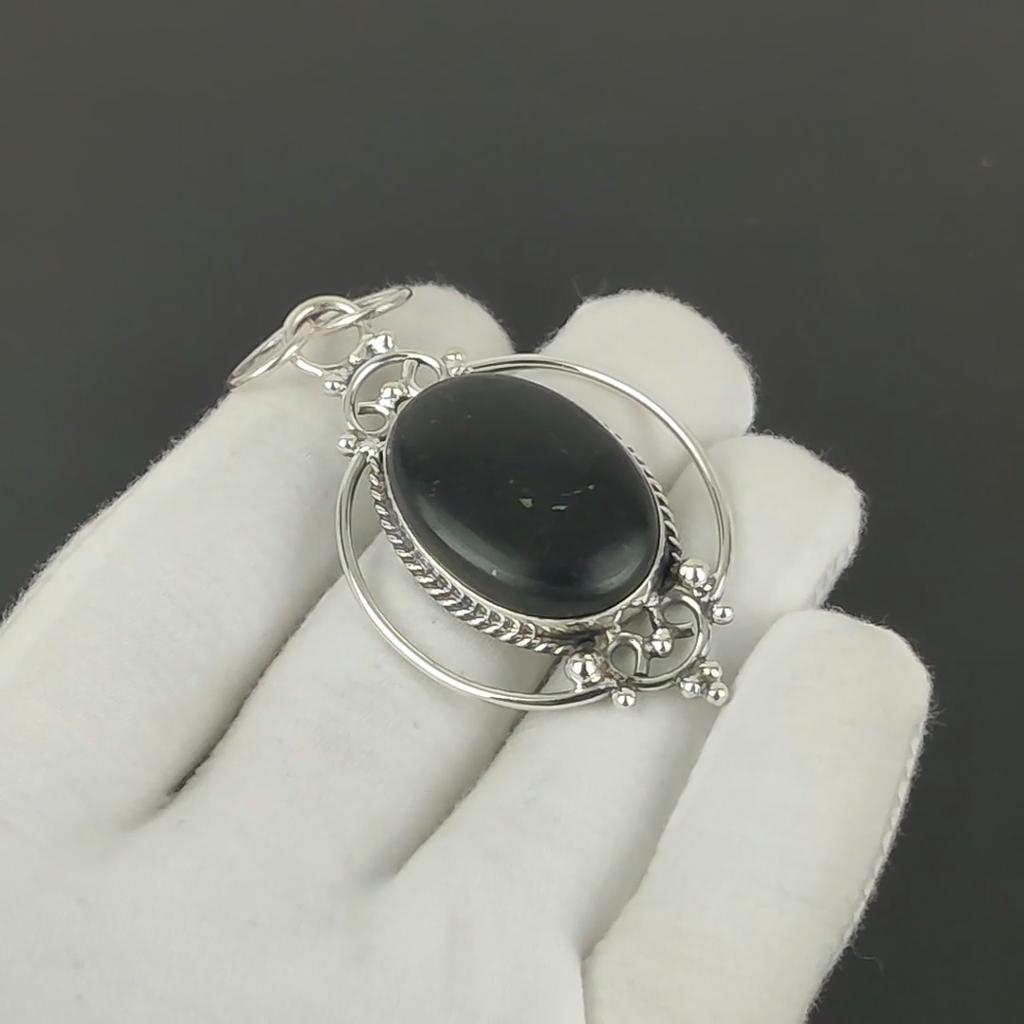 Natural Black Obsidian Gemstone Pendant 925 Sterling Silver Jewelry, Antique Pendant, Boho Jewelry, Daily Wear Jewelry, Mother's Day Gifts