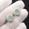 Aqua Chalcedony Gemstone 925 Solid Silver Jewelry Handmade Partywear Studs 0.53" EE-147-13