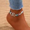 1 Stück Neue Böhmische Seestern Muschel Perlen Fußkettchen Für Frauen Doppeltes Herz Perlen Bein Kette Sommer Strandparty Barfuß Sandale Schmuck