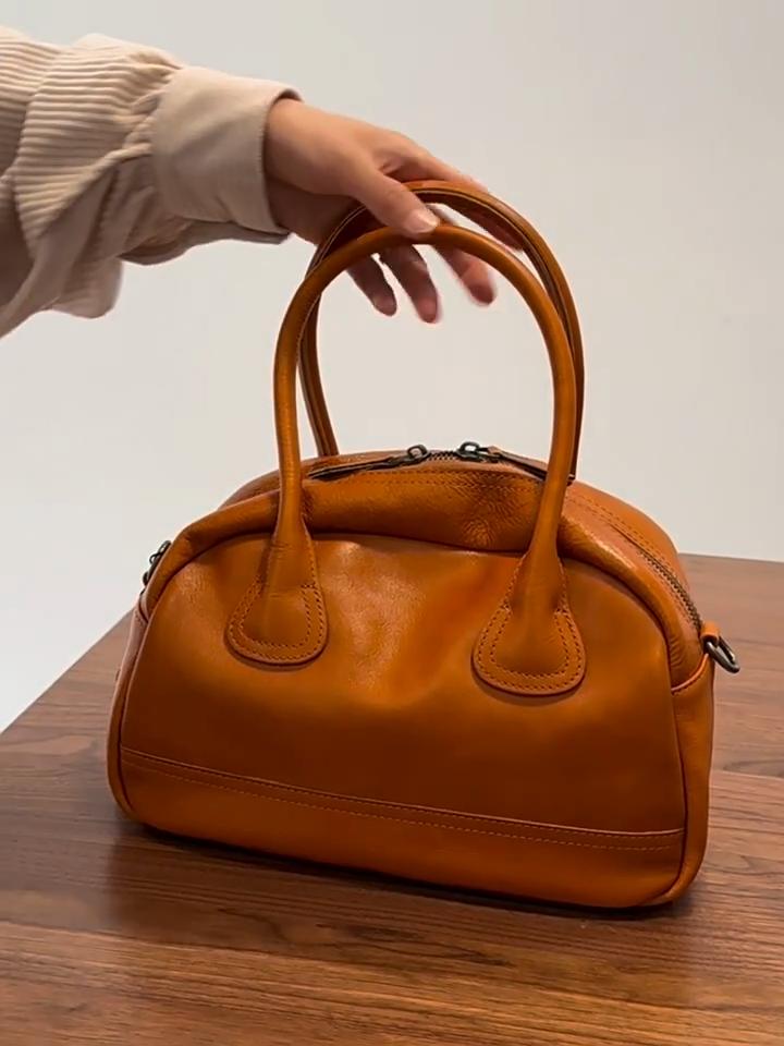 Johnature Simple Solid Color Soft Cowhide Handbag Retro Genuine Leather Shell Bag Versatile Shoulder Bags