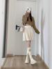 Autumn Winter Women Mini Knitting Skirt High Waist Beige Gray Black Knitted Short Skirt Sweet Buttons High Waist Warm Skirt With Pockets
