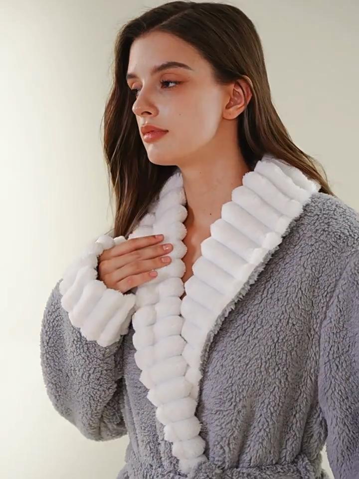 Women's Autumn and Winter Long Bathrobe Plus Velvet Thick Warm Home Wear