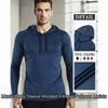 Men's Long Sleeve Hooded Fitness Pullover Moisture Wicking Quick Dry Athletic Gym Training Top, Blue