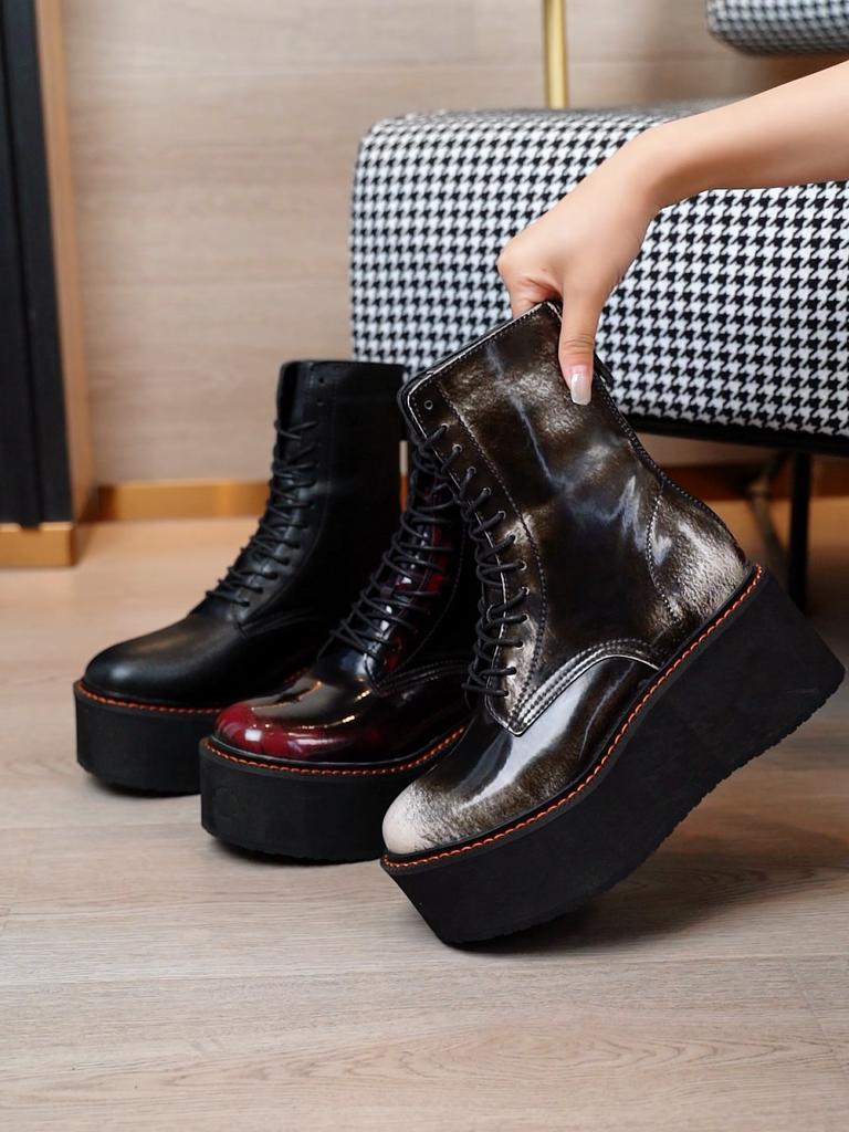 Women's Ankle Boots Retro Lace-up High-heeled Women Short Boots Large-size Non-slip Work Female Shoes