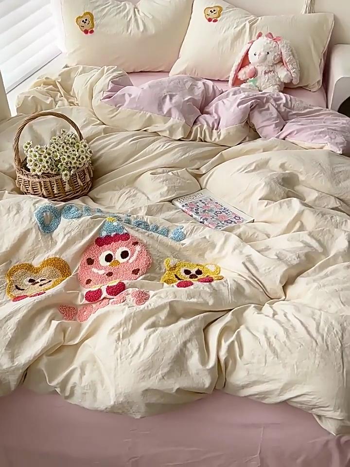 Bedding Pure Cotton Four-piece Set, Quilt Cover, Quilt Cover, Bed Sheet, Human Dormitory Three-piece Set