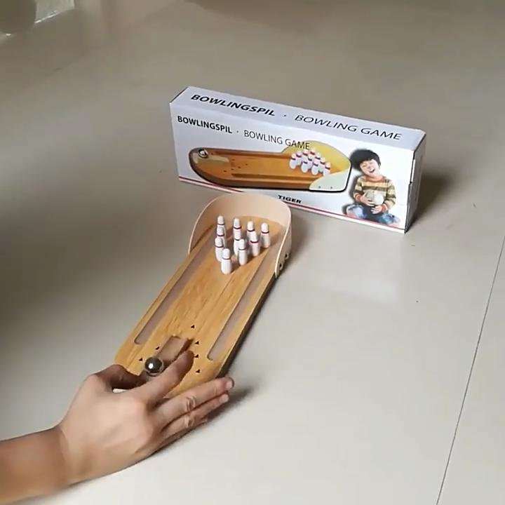 Mini Bowling Alley Tabletop Game - Wooden Educational Marble Roller for Kids & Family Fun