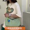 Checkered single shoulder bag, large capacity travel cross-body bag, light and casual underarm bag
