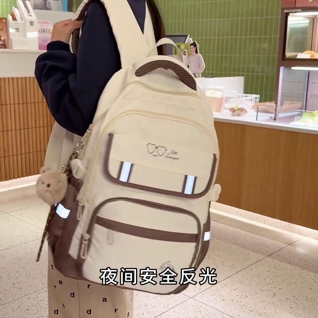 Dámský batoh s velkou kapacitou Studentská školní taška pro dívky Barevný blok batoh