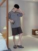 Men's Pajamas set Short-Sleeve tops and Shorts Sleepwear Loungewear Students Two-Piece Striped Youth Nightwear y2k Homewear male