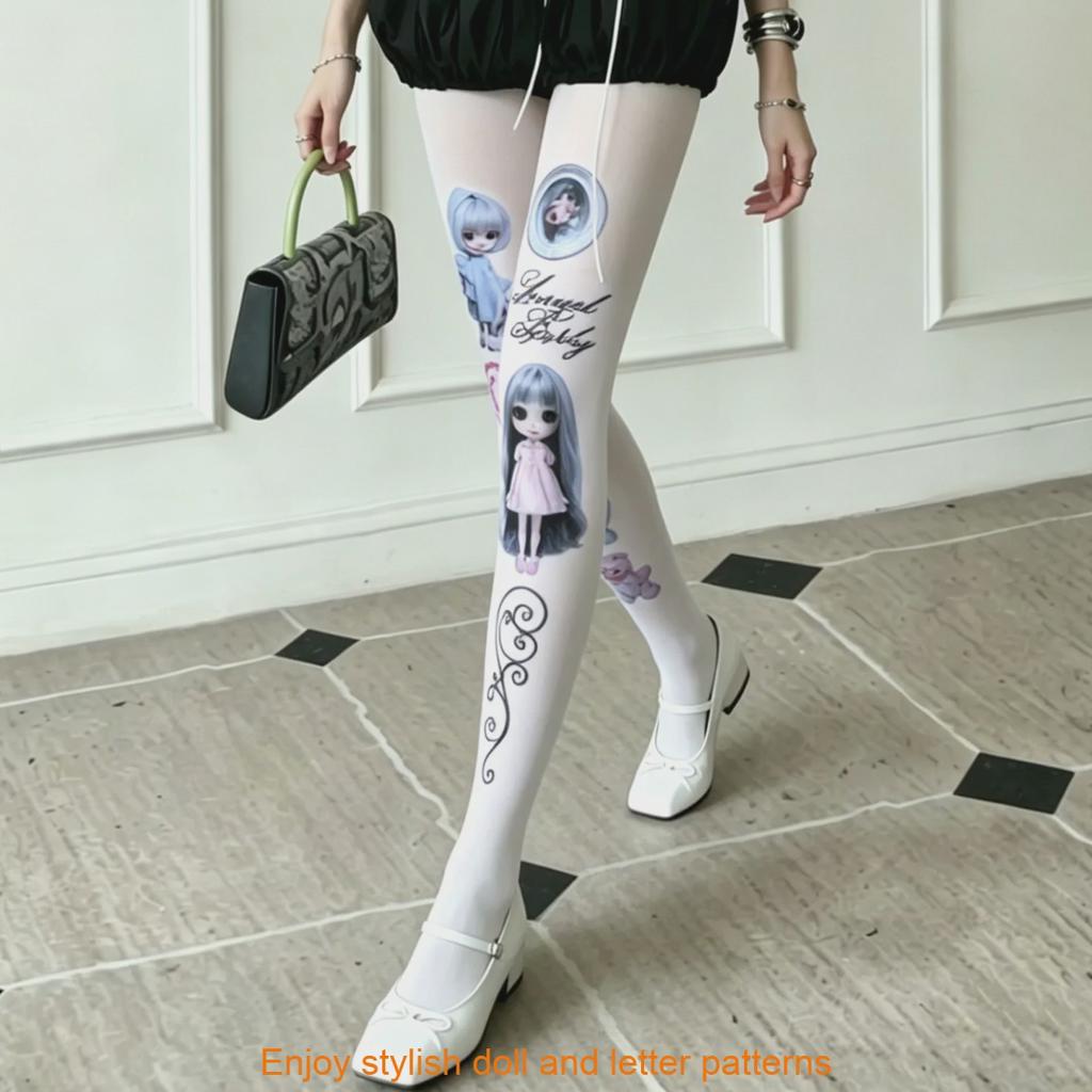 Girl Doll Pattern Velvet Tights Hosiery With Shaping Function For Streetwear Fashion