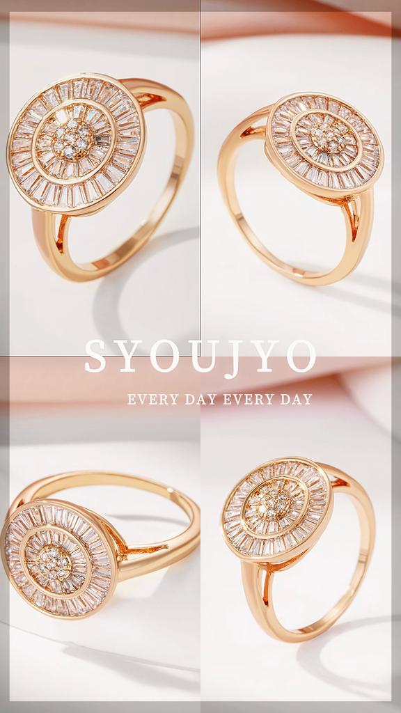 Kinel Square Zircon Full Paved Ring For Women Rose Gold Color Bride Wedding Jewelry