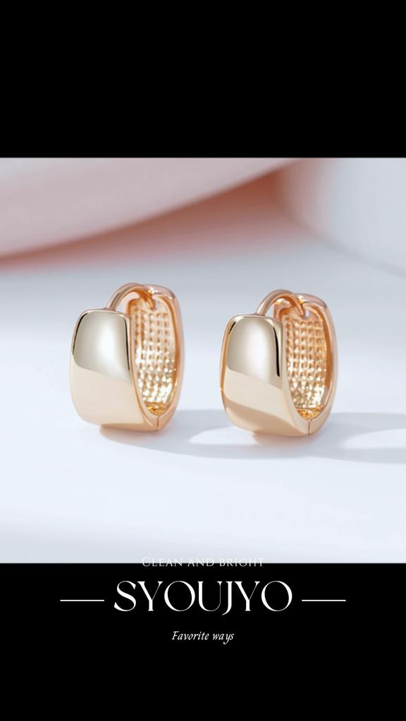Kinel-pendientes de aro pulidos para mujer, Color oro rosa brillante, joyería fina clásica y versátil para uso diario