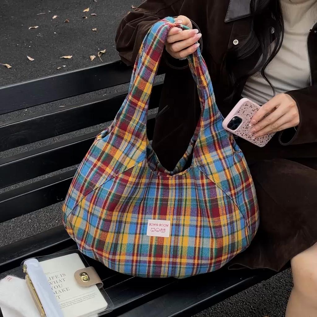 Womens Plaid Hobo Bag Casual Shoulder Handbag Large Tote Purse for Travel