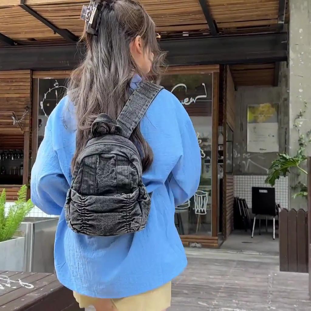 Denim Backpack Student Schoolbag Women Small Backpack