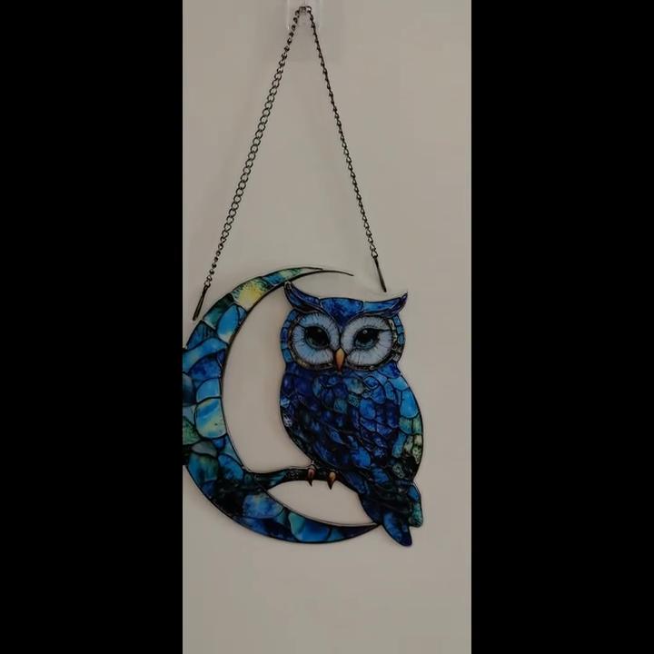 2D Flat Moon Owl Pendant, Suitable for Car, Wall, Garden, Porch, Bedroom, Office, Outdoor Patio Decoration\