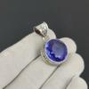 Dainty London Blue Topaz Gemstone Silver Pendant in 925 Sterling Silver - Handmade Oval Design, Everyday Wear Jewelry Gift For Love