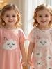 Baby Girls 2-Pack Cloud Print Nightgowns, Short Sleeve Sleep Dresses for Toddler Girls 6M-3Y