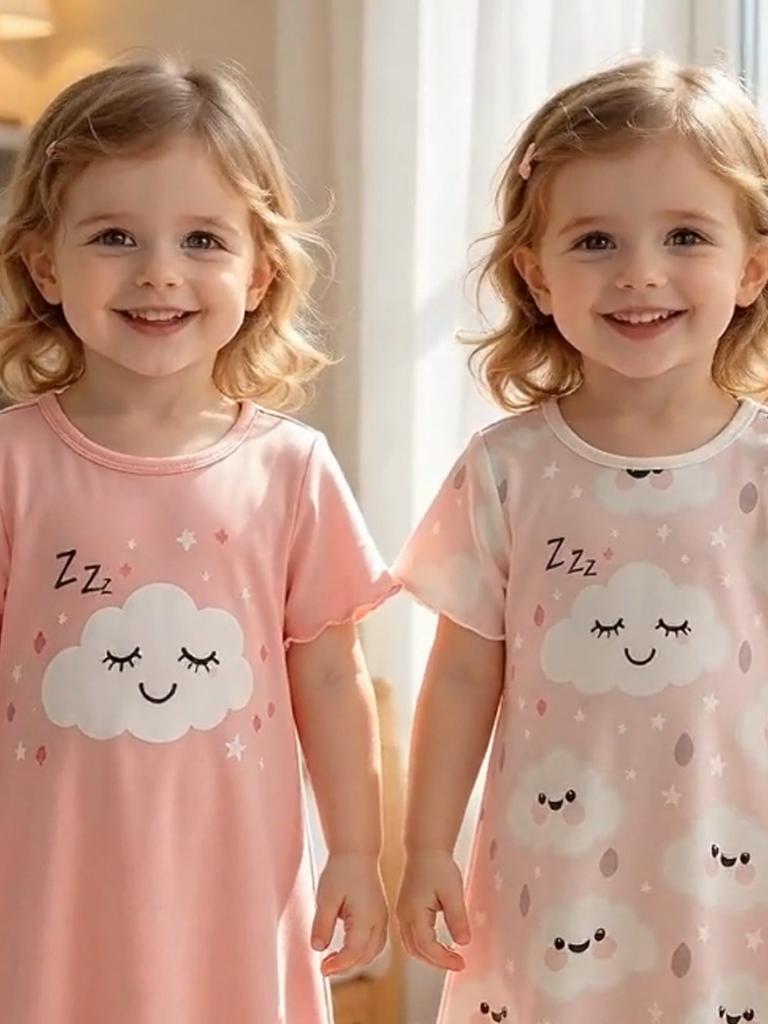 Baby Girls 2-Pack Cloud Print Nightgowns, Short Sleeve Sleep Dresses for Toddler Girls 6M-3Y