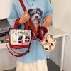 Canvas Cartoon Cat And Bear Print Bucket Bag With Zipper Inner Pocket For Daily Outings