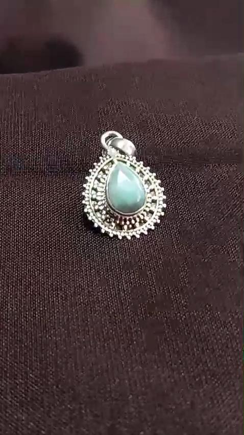 Stříbrný přívěsek Larimar, Ručně vyráběné šperky, Přívěsek ze sterlingového stříbra 925, Stříbrný přívěsek, Dámský přívěsek