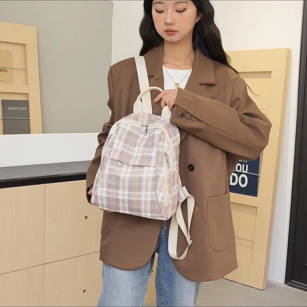 Campus Retro Plaid Backpack Junior Senior High School Student Schoolbag Girls Large Capacity Class Book Bag