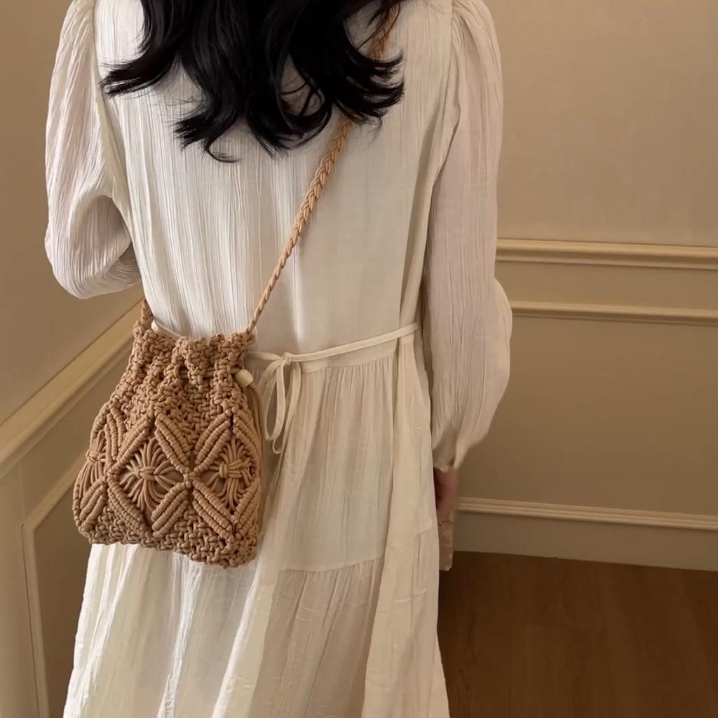 Crochet Bag Women's Bohemian Style Hollow Shoulder Bag Woven Small Bag