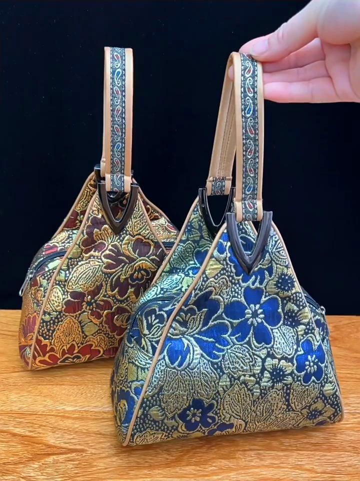 Flowers Embroidery Handbags Women Small Bag Shopper Purse Handbag Triangle Bag Mother Day Clutch Handy Bags One Handle Bags Mini