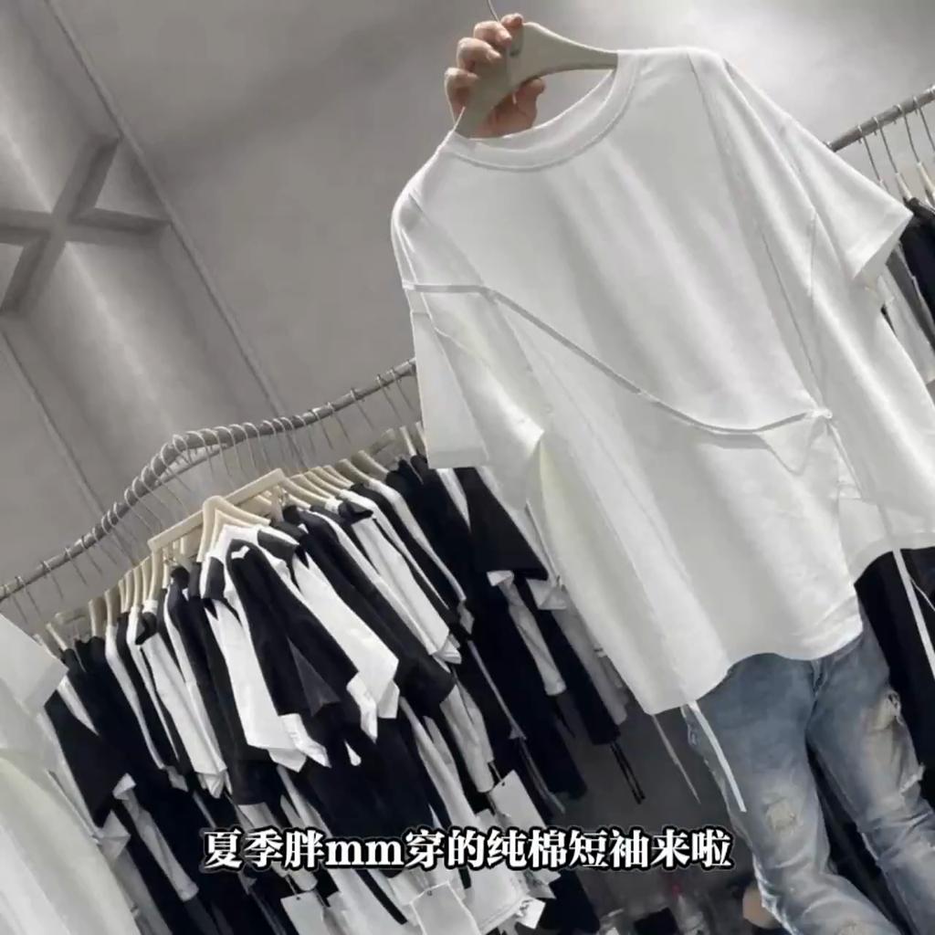 Designed Short-sleeved T-shirt Summer Loose Pure Cotton Irregular Tie Top