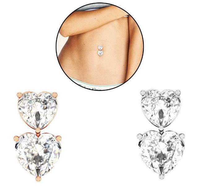Sparkly Silver Bow Belly Bar Navel Ring Multi Crystal Belly Ring Surgical Steel