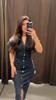 Spring New 1975 Series Denim MIDI Dress with Lapel Side Zipper Fashion Wrinkle Waist Slim Elegant Dress