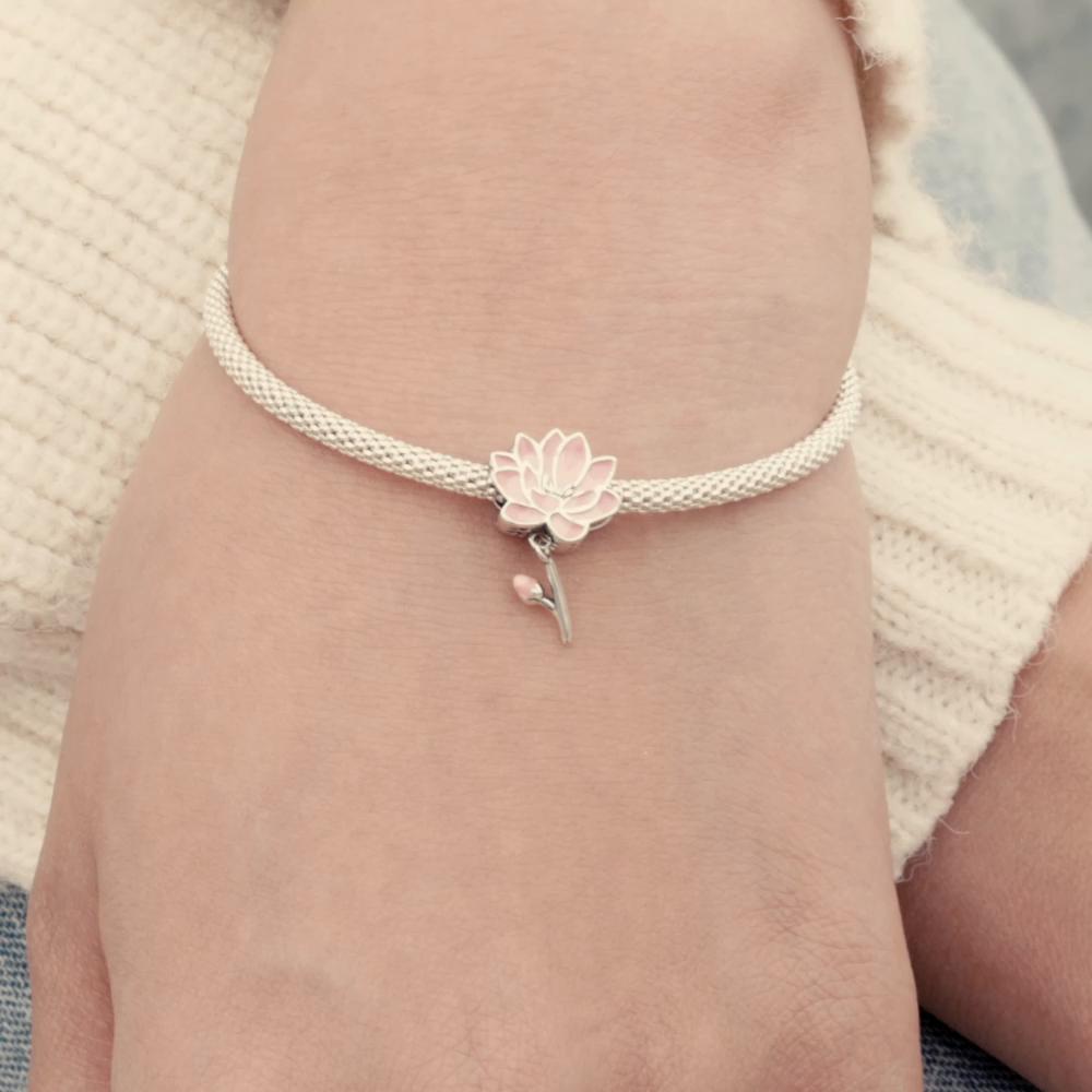 WOSTU Genuíno 925 prata esterlina fresco lótus charme caber cobra pulseira ou pulseira elegante flor contas fazendo jóias