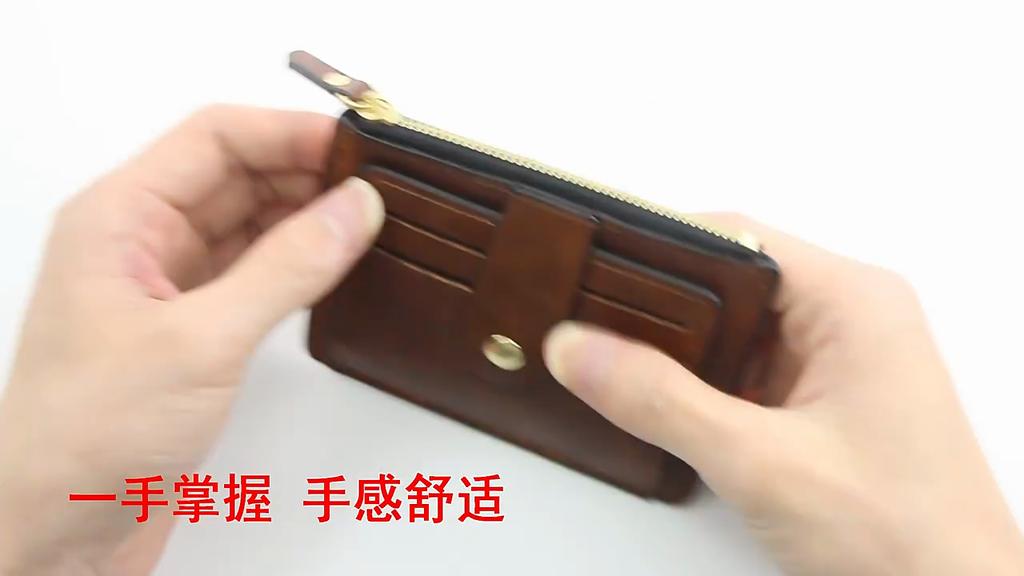 Portefeuille porte-cartes en cuir vintage pour homme Blocage RFID Fin Fermeture éclair Porte-monnaie Portefeuille minimaliste pour poche avant avec plusieurs fentes pour cartes et fermeture à bouton-pression