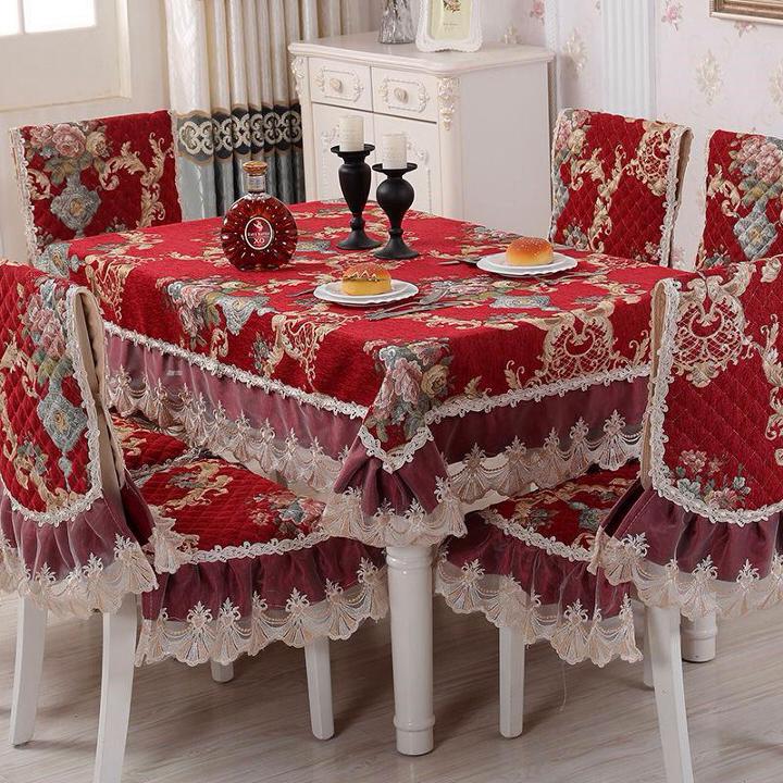 Chenille Table Cloths European Dining Table Cover Chair Cushion Cover Jacquard Red Round Tablecloths Party Wedding Table Decor