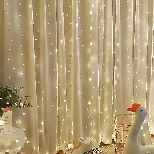 USB 3x1M Curtain String Lights 100 LED Fairy Lights with Remote Control 8 Modes Copper Wire for Room Window Christmas Wedding Party Decor