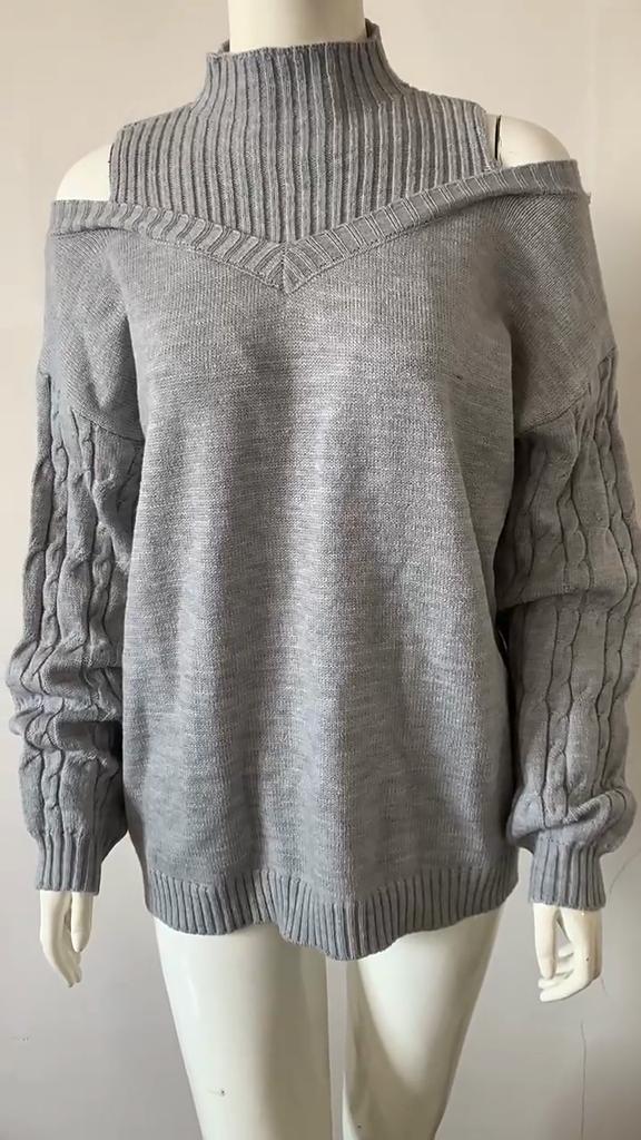 Autumn and Winter Women's Strapless High Neck Loose Large Version of The Knitted Sweater