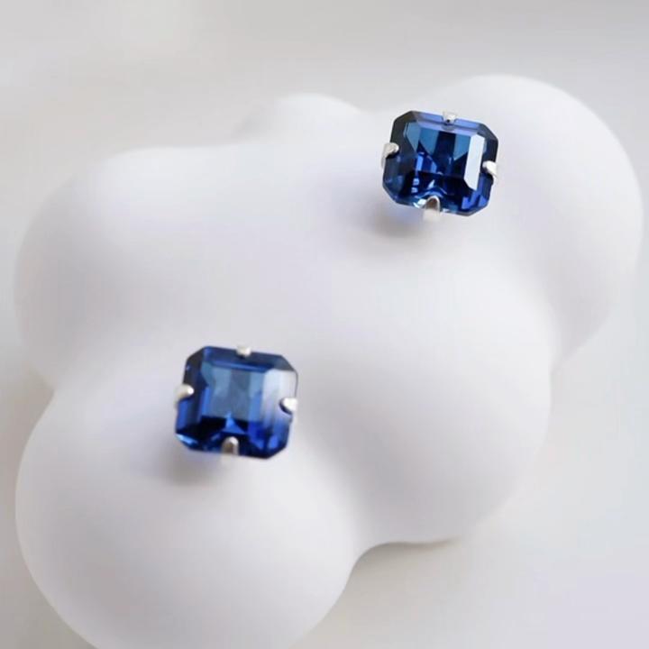 S925 Sterling Silver Natural Stone Blue Stud Earrings for Women
