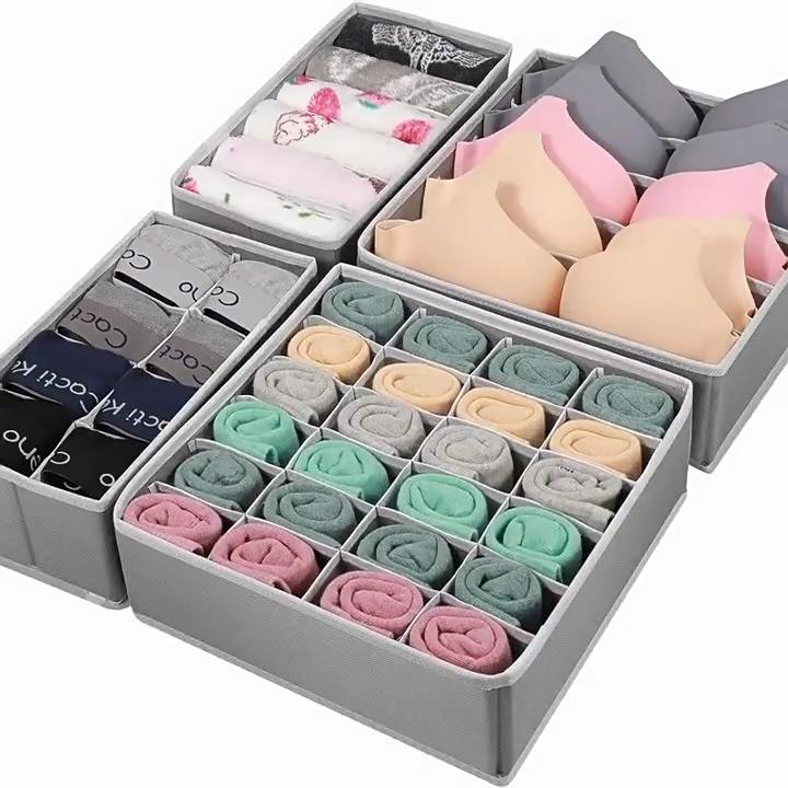 24 Compartment Collapsible Organizer for Socks, Underwear, Ties and Accessories - Folding, Mildew Resistant Fabric Storage Box Divider