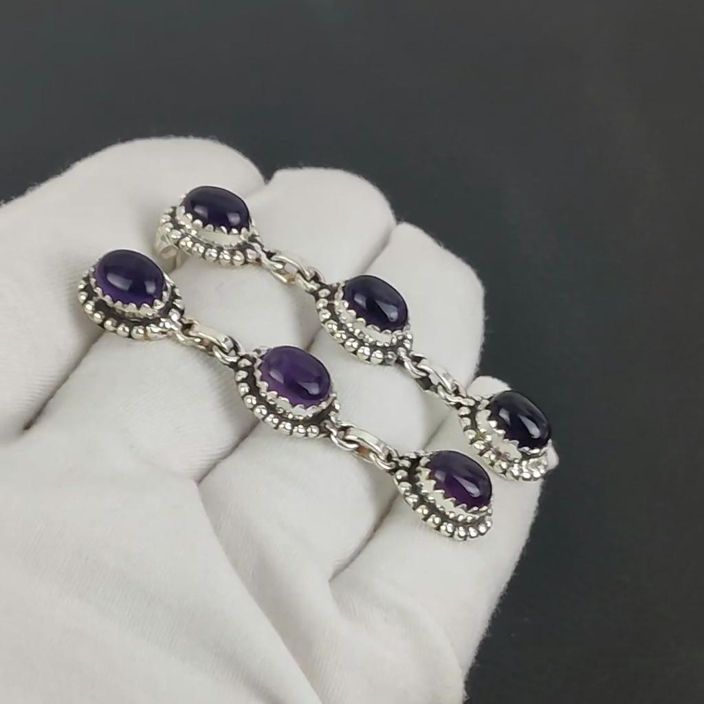 Natural Amethyst Gemstone Earrings, 925 Sterling Silver Earring, Handmade Boho Silver Jewelry Dangle Earrings, Birthday Gift For Love