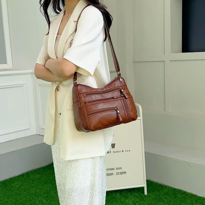 Mother Bag Large Capacity Shoulder Crossbody Bag Women's Multi-Layer Soft Leather Bag