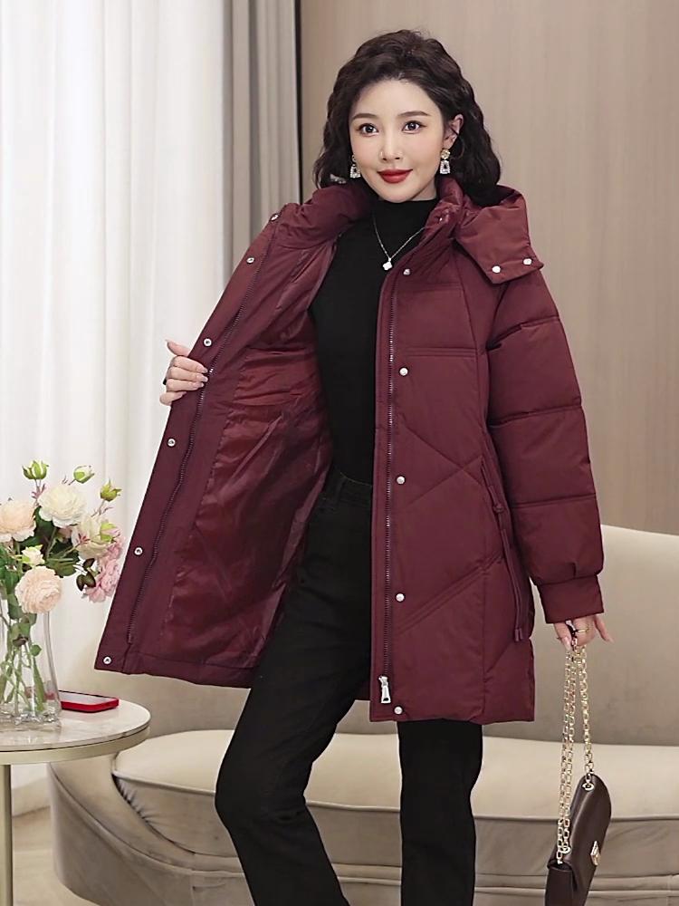 Plus Size XL-5XL Fashion Winter Coat Female Long Parkas Hooded Thick Warm Loose Middle Age Women's Jackets