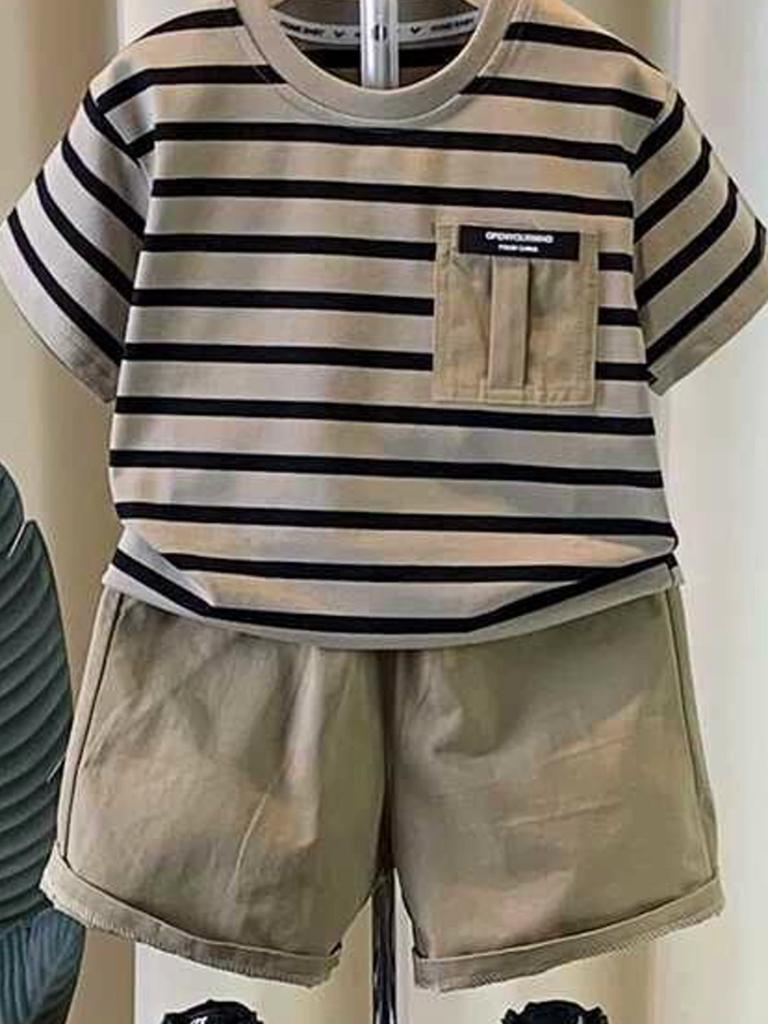 0-5 Jahre Jungen Sommer-Outfit-Set kurzärmelig Shorts Kinder gestreift Baby Zweiteiler
