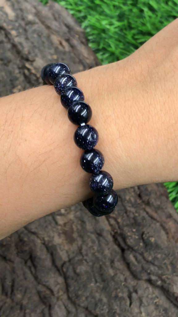 8mm Natural Blue Sunstone Gemstone Round Beads Jewelry Handmade Shining Blue Beads Bracelet 7.5" For Gift RBB-93